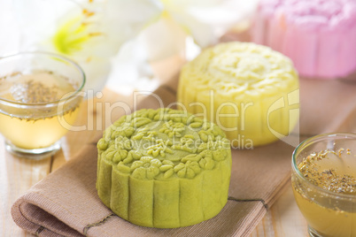 Colorful snow skin mooncakes