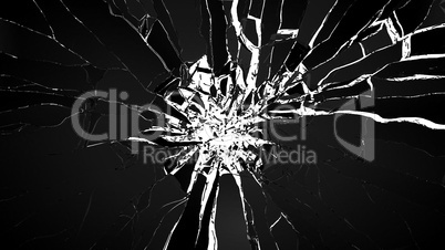 Demolishing: pieces of cubic shattered glass isolated