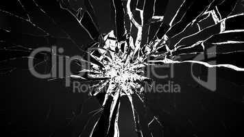 Demolishing: pieces of cubic shattered glass isolated