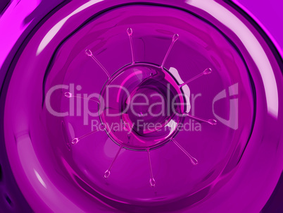 Splash and splatter of purple fluid with droplets