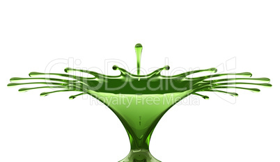 Splash of colorful green liquid with droplets and water crown is