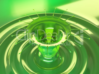 Splash of colorful green liquid with droplets