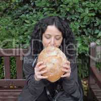 Girl eating bread