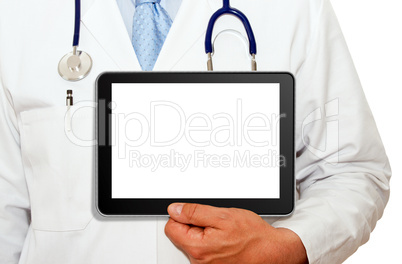 Doctor with Tablet Computer - white background