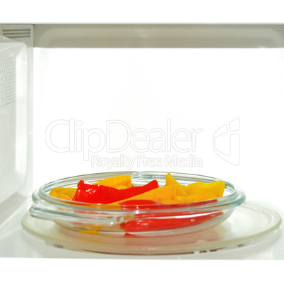 microwave with peppers