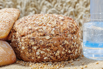 Bread and water before grain field