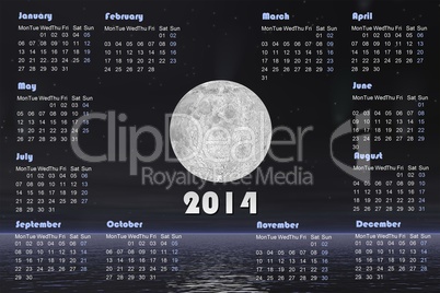 2014 calendar with comets and full moon -3D render