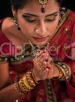 Close up Indian woman prayer