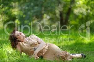 Woman lying in nature