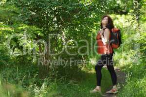 Backpacker in wild nature