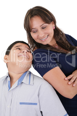 Happy mother with the son isolated on white