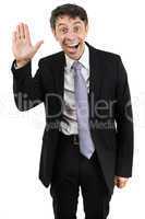 Quirky businessman waving hello