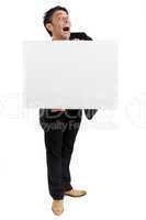 Businessman holding a blank white card