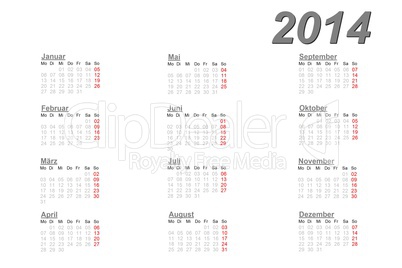 German calendar for 2014