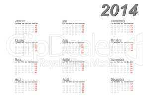 French calendar for 2014