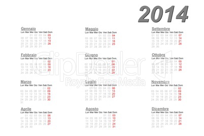 Italian calendar for 2014