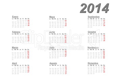 Spanish calendar for 2014