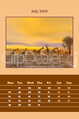 Safari calendar for 2014 - july