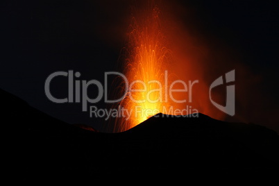 volcano erupting with Strombolian eruption