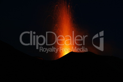 volcano eruptingwith Strombolian eruption