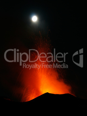 Full moon eruption volcano Stromboli
