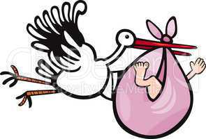 stork with baby cartoon illustration