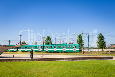 Green suburb train in Budapest