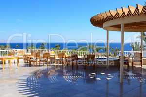 The sea view outdoor terrace at luxury hotel, Sharm el Sheikh, E