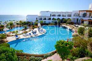 The beach with swimming pools at luxury hotel, Sharm el Sheikh,