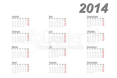 Slovak calendar for 2014