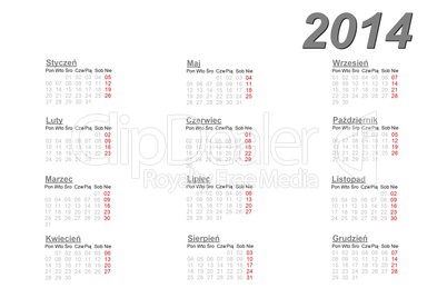Polish calendar for 2014
