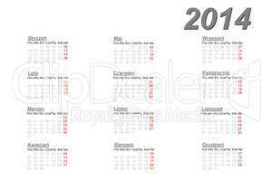Polish calendar for 2014