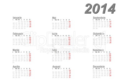 Romanian calendar for 2014