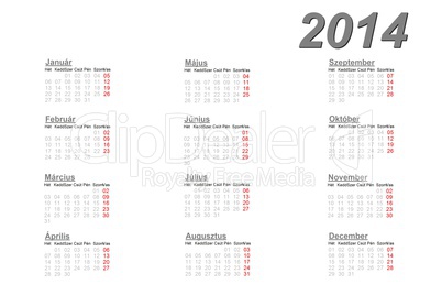 Hungarian calendar for 2014