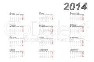 Hungarian calendar for 2014