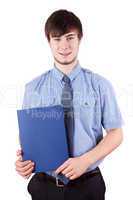 Young cheerful man with a job application