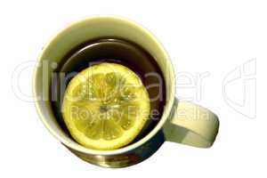 Cup of tea with lemon isolated on the white background