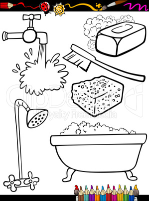 cartoon hygiene objects coloring page
