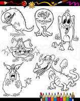 monsters cartoon set for coloring book