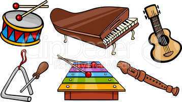 musical objects cartoon illustration set