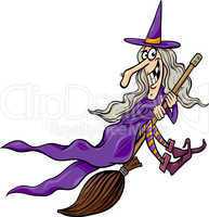 witch on broom cartoon illustration