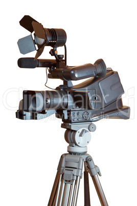 professional video camera on a tripod
