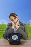 Businesswoman Woman Waiting for Old Vintage Telephone Call