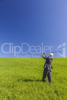 Business Man Businessman Playing Golf in Green Field