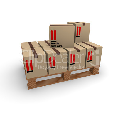 Wooden pallet with cardboard boxes