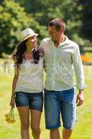 Couple in love walking outdoors