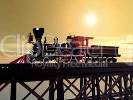Dampflokomotive auf einer Brücke