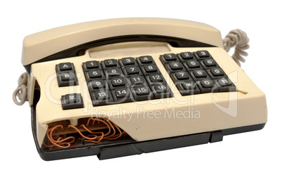 telephone collection - crashed phone on white background