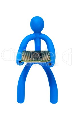 rubber man with a processor isolated on white background