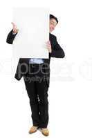 Businessman with a blank white sign